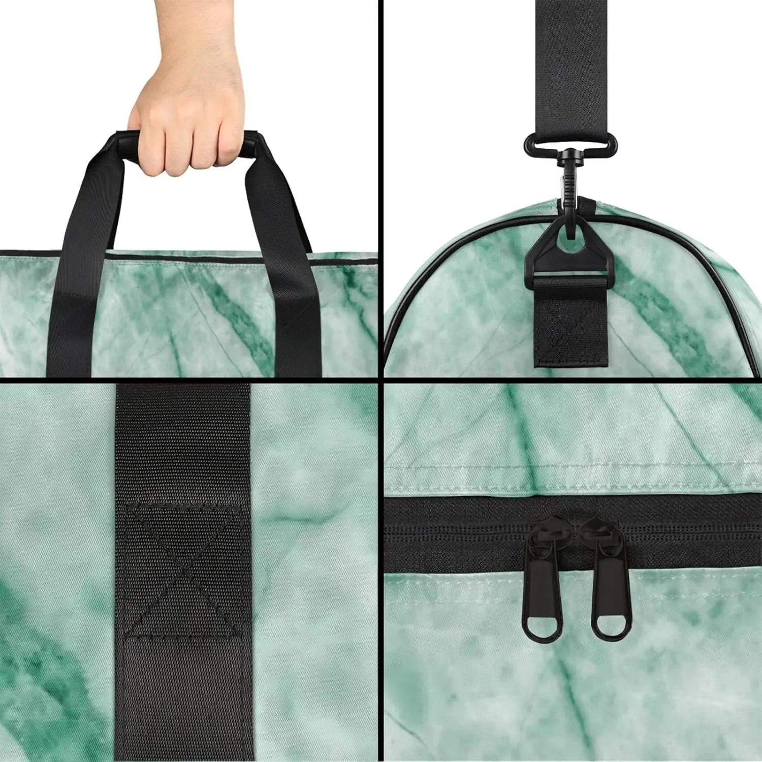 Mint Green Travel Duffle Bag Large Gym Tote Bag for Women, Weekender Bag Carry on Bag for Airplane, Marble Texture Personal Item Travel Bag