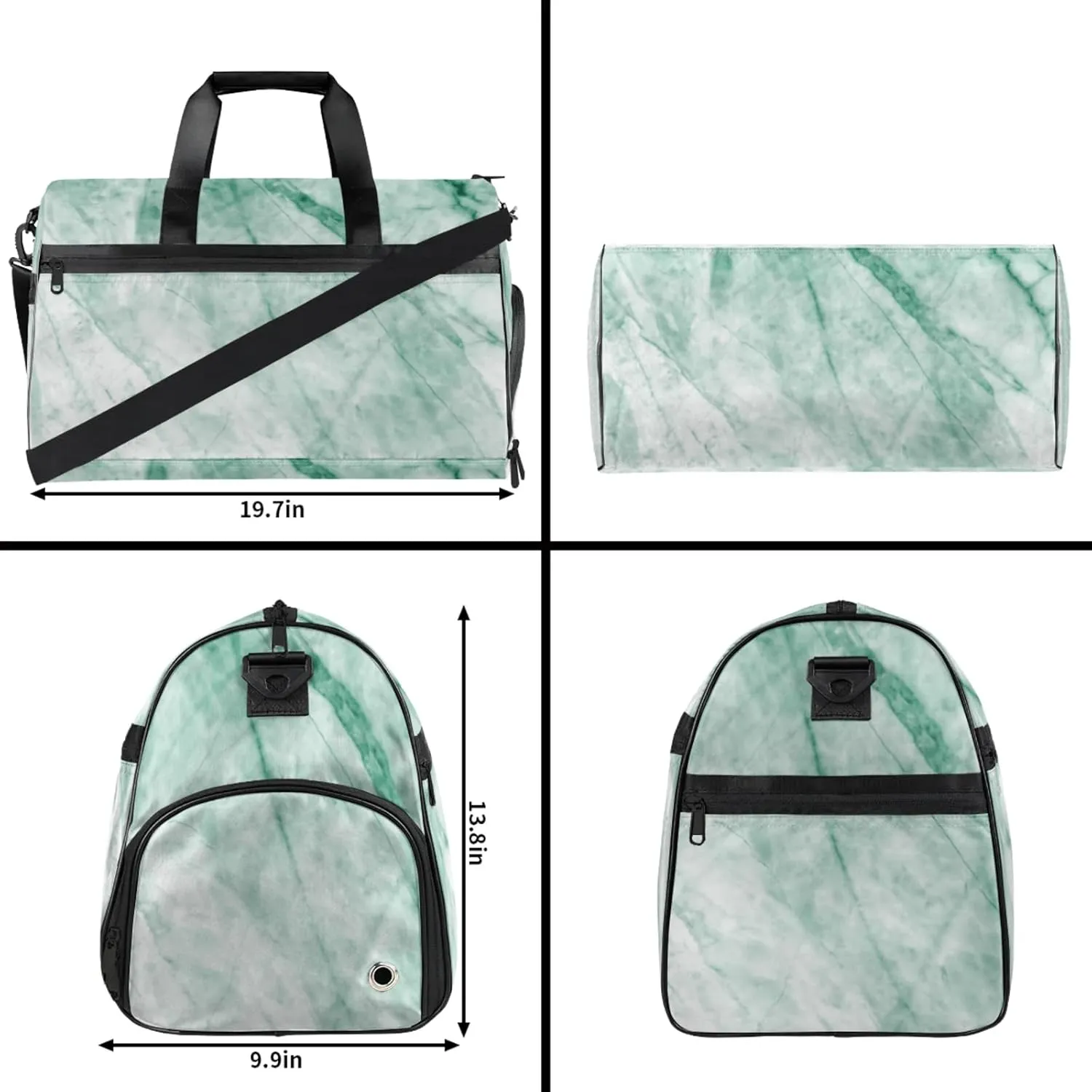 Mint Green Travel Duffle Bag Large Gym Tote Bag for Women, Weekender Bag Carry on Bag for Airplane, Marble Texture Personal Item Travel Bag