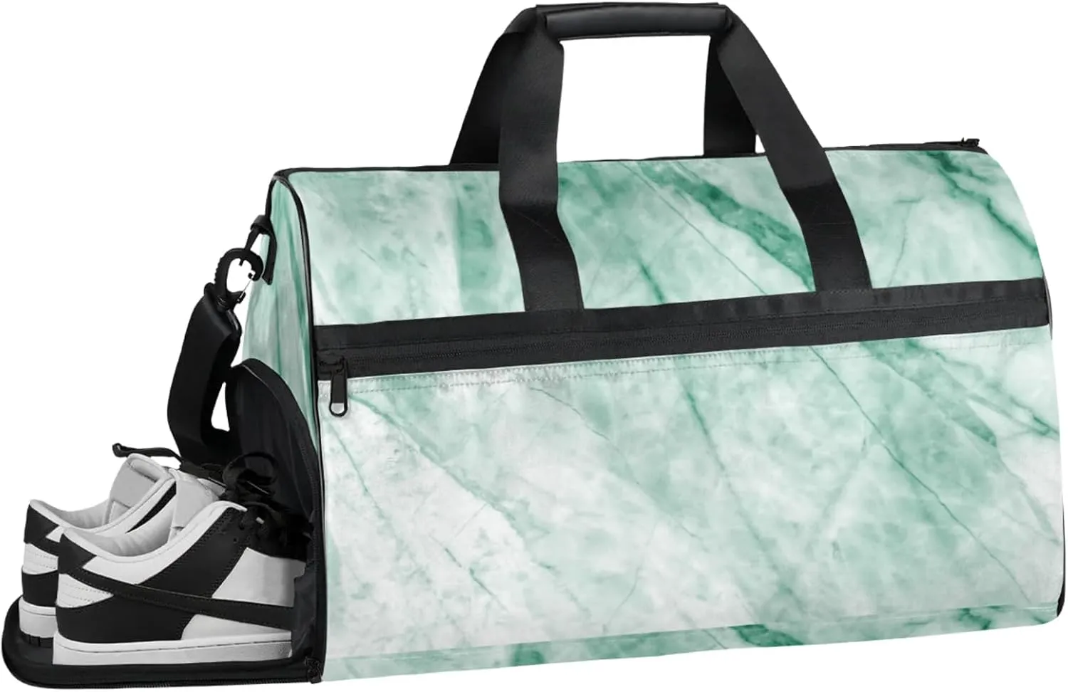 Mint Green Travel Duffle Bag Large Gym Tote Bag for Women, Weekender Bag Carry on Bag for Airplane, Marble Texture Personal Item Travel Bag