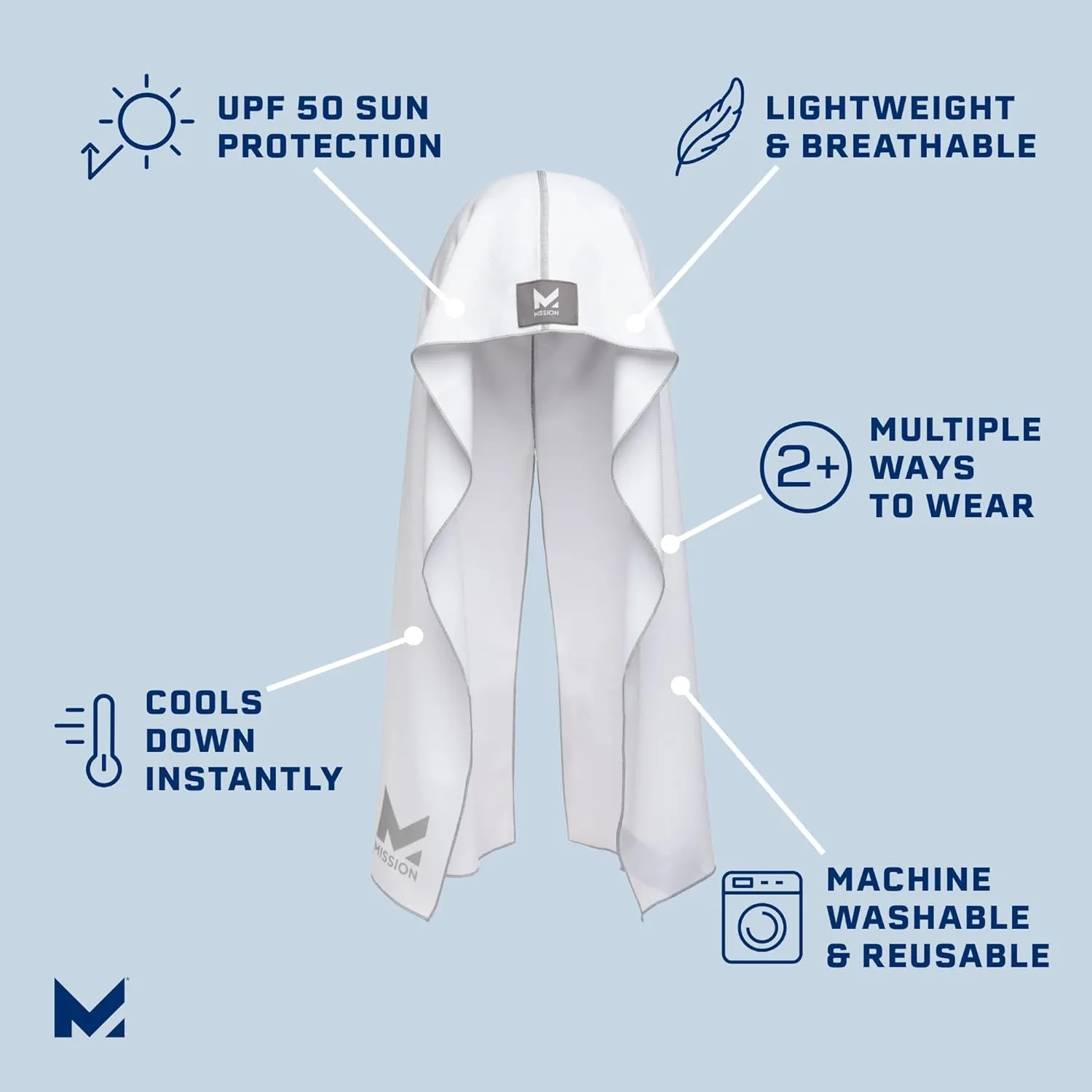 MISSION Cooling Hoodie Towel- Hood Towel, Evaporative Cool Technology, Cools Instantly When Wet, UPF 50 Sun Protection, Contours Your Head to Stay in Place, Great for Sports, Fitness, Gym