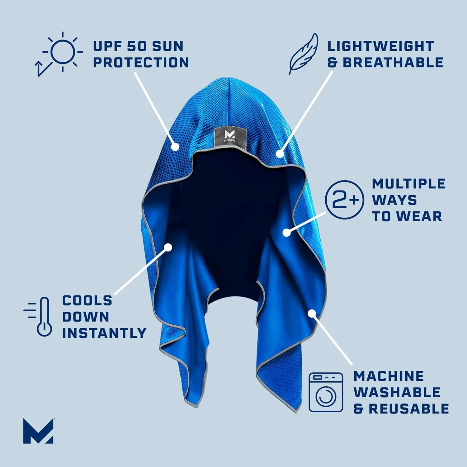 MISSION Cooling Hoodie Towel- Hood Towel, Evaporative Cool Technology, Cools Instantly When Wet, UPF 50 Sun Protection, Contours Your Head to Stay in Place, Great for Sports, Fitness, Gym