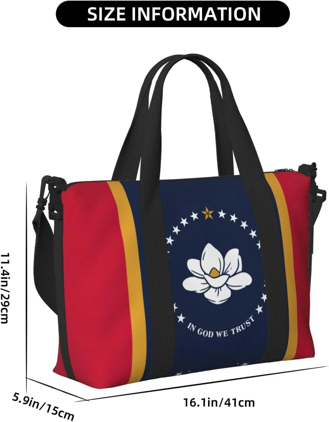 Mississippi State Flag Women Travel Duffel Bag, Large Weekender Carry-On Tote, Gym Workout Bag,Mommy Hospital Bag