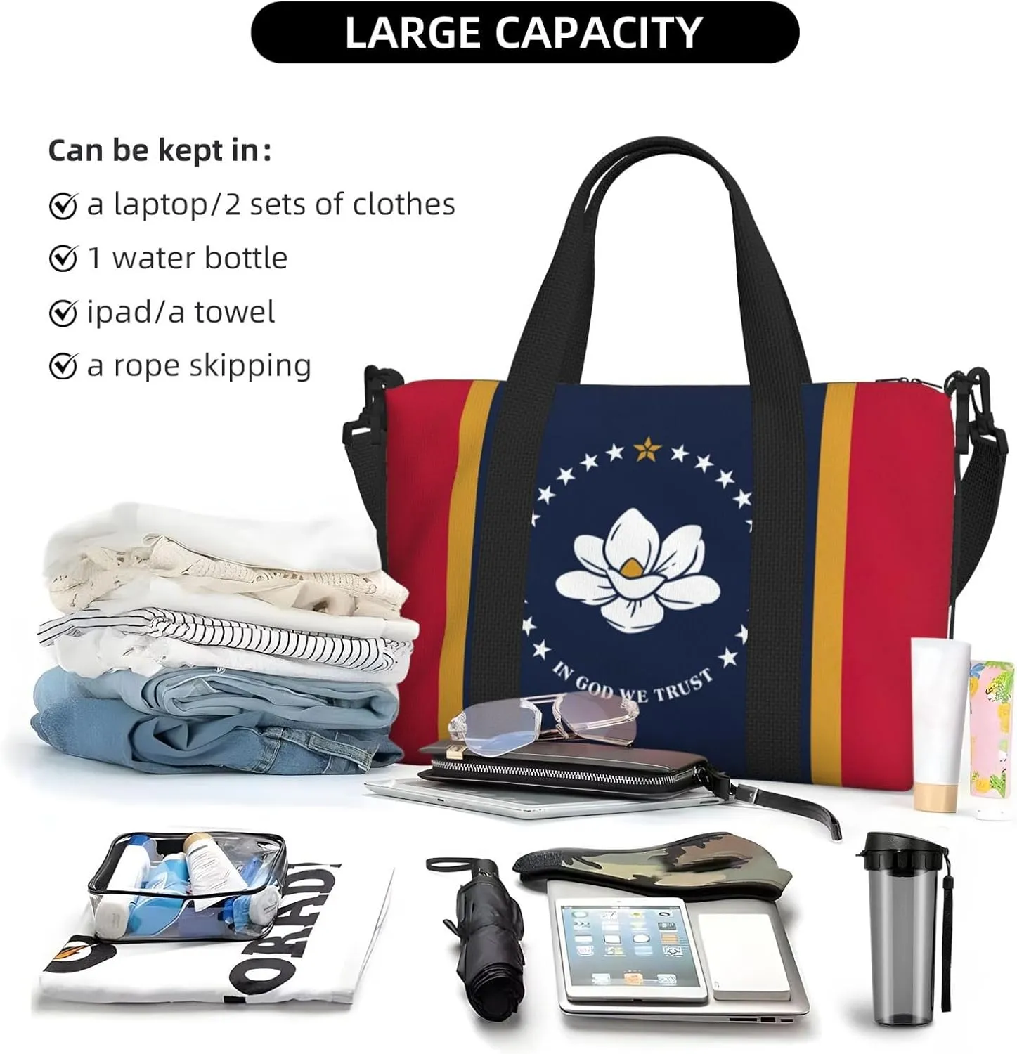Mississippi State Flag Women Travel Duffel Bag, Large Weekender Carry-On Tote, Gym Workout Bag,Mommy Hospital Bag