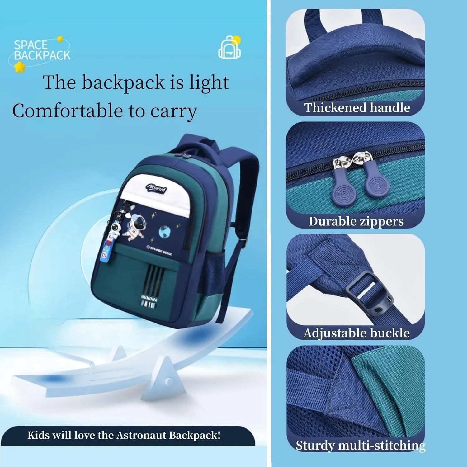 MITOWERMI Astronaut-space Kids Backpack for Girls-Boys Elementary Middle School Backpack Book Bags for Girls Lightweight Back Pack pink-blue
