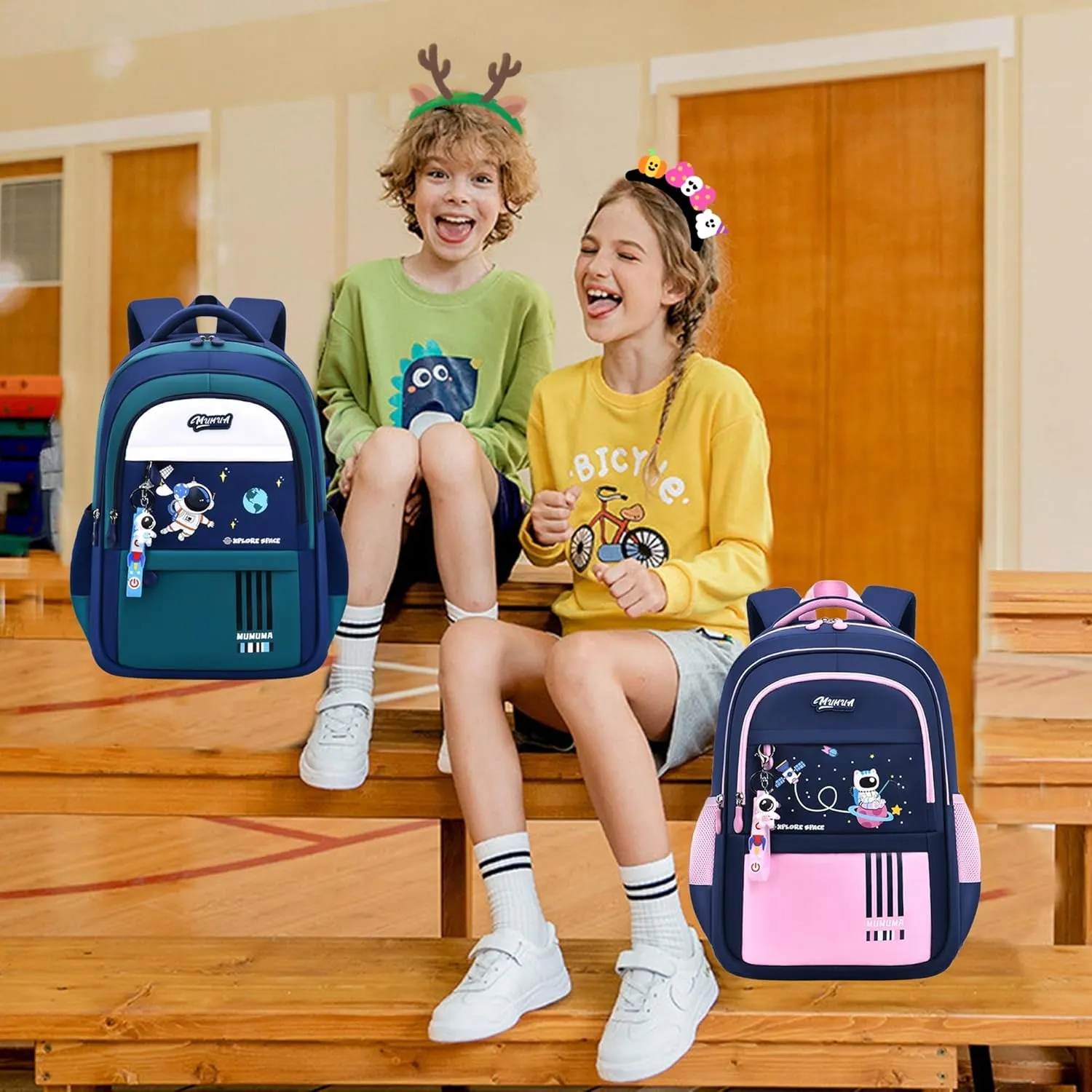 MITOWERMI Astronaut-space Kids Backpack for Girls-Boys Elementary Middle School Backpack Book Bags for Girls Lightweight Back Pack pink-blue