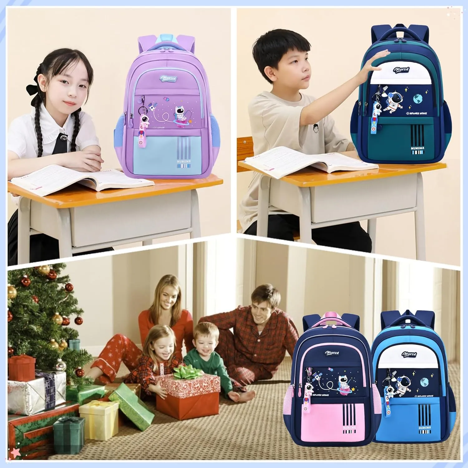 MITOWERMI Astronaut-space Kids Backpack for Girls-Boys Elementary Middle School Backpack Book Bags for Girls Lightweight Back Pack pink-blue