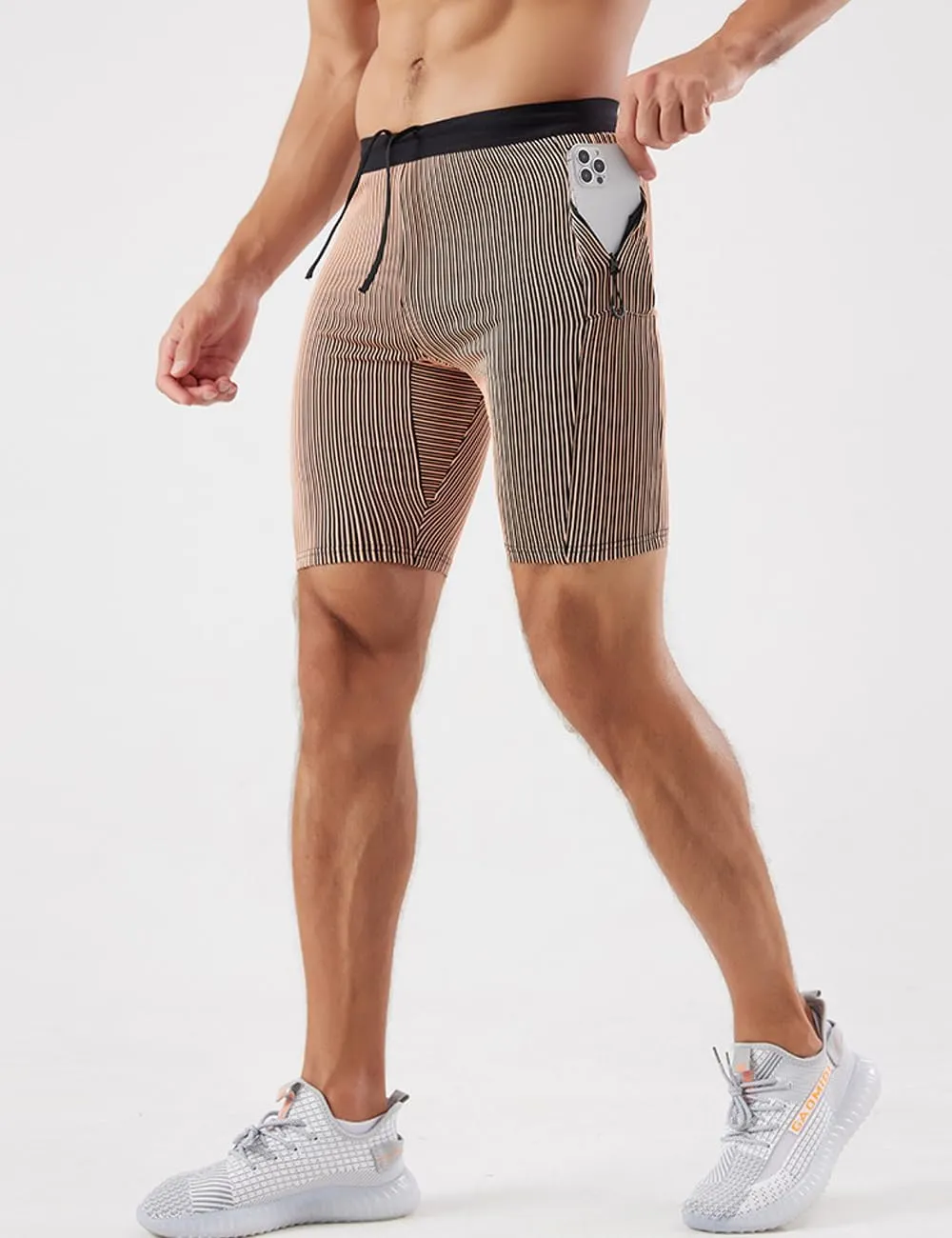 MIZOK Men's Stripe Performance Compression Workout Shorts Tight Gym Athletic Shorts with Pockets