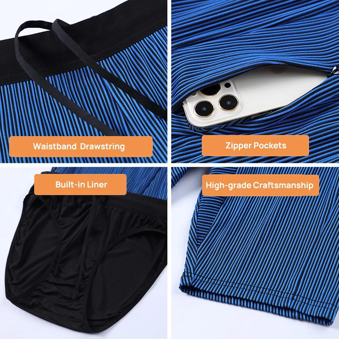 MIZOK Men's Stripe Performance Compression Workout Shorts Tight Gym Athletic Shorts with Pockets