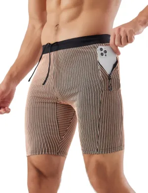 MIZOK Men's Stripe Performance Compression Workout Shorts Tight Gym Athletic Shorts with Pockets