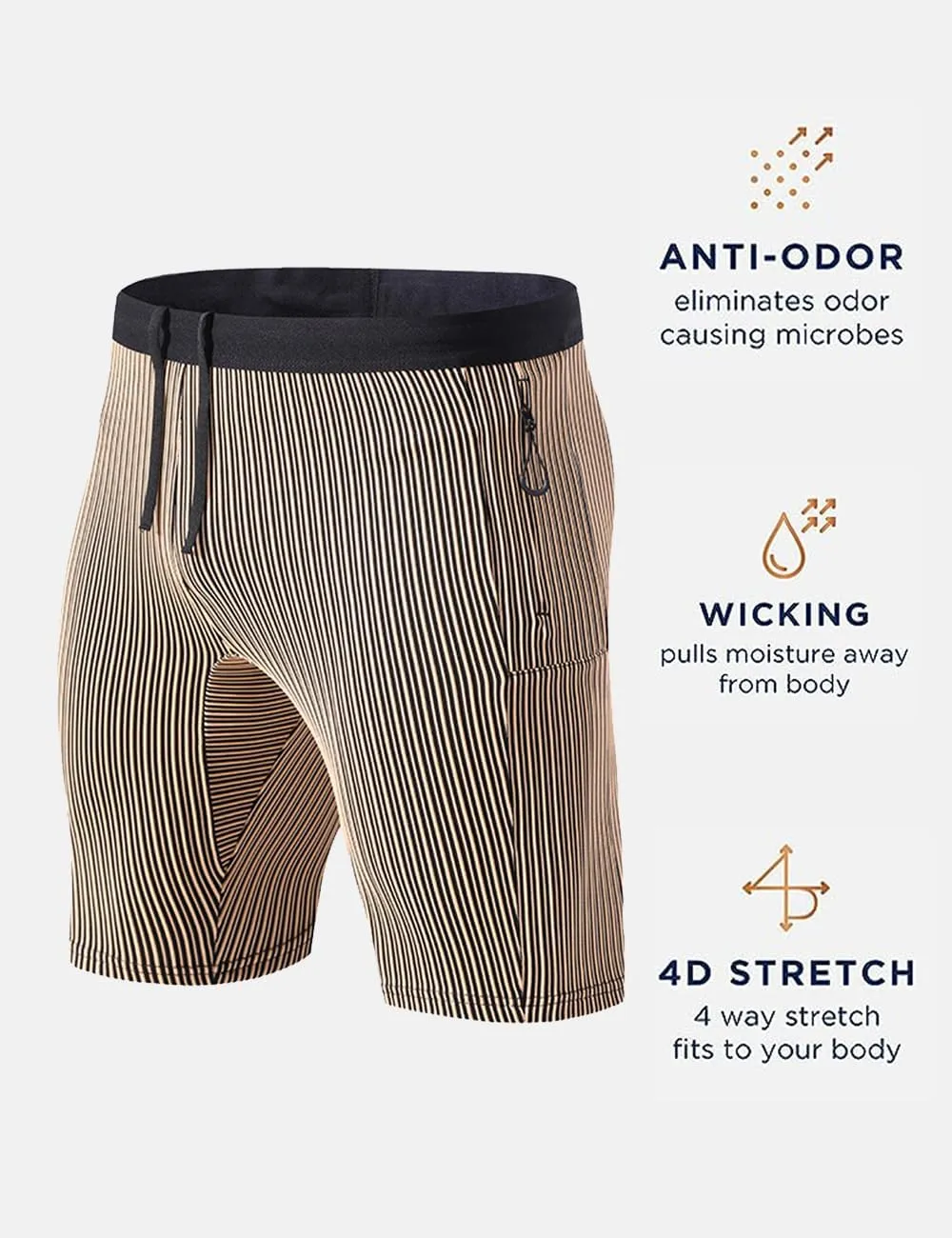 MIZOK Men's Stripe Performance Compression Workout Shorts Tight Gym Athletic Shorts with Pockets