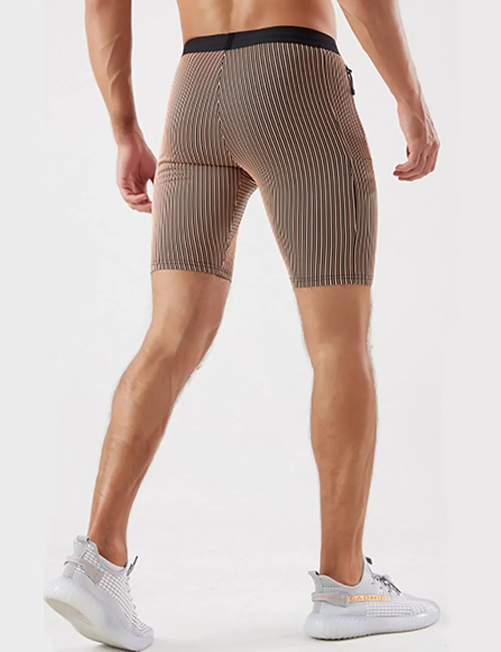 MIZOK Men's Stripe Performance Compression Workout Shorts Tight Gym Athletic Shorts with Pockets