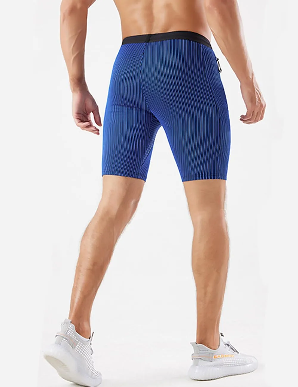 MIZOK Men's Stripe Performance Compression Workout Shorts Tight Gym Athletic Shorts with Pockets