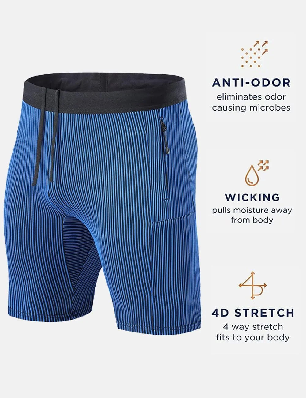 MIZOK Men's Stripe Performance Compression Workout Shorts Tight Gym Athletic Shorts with Pockets