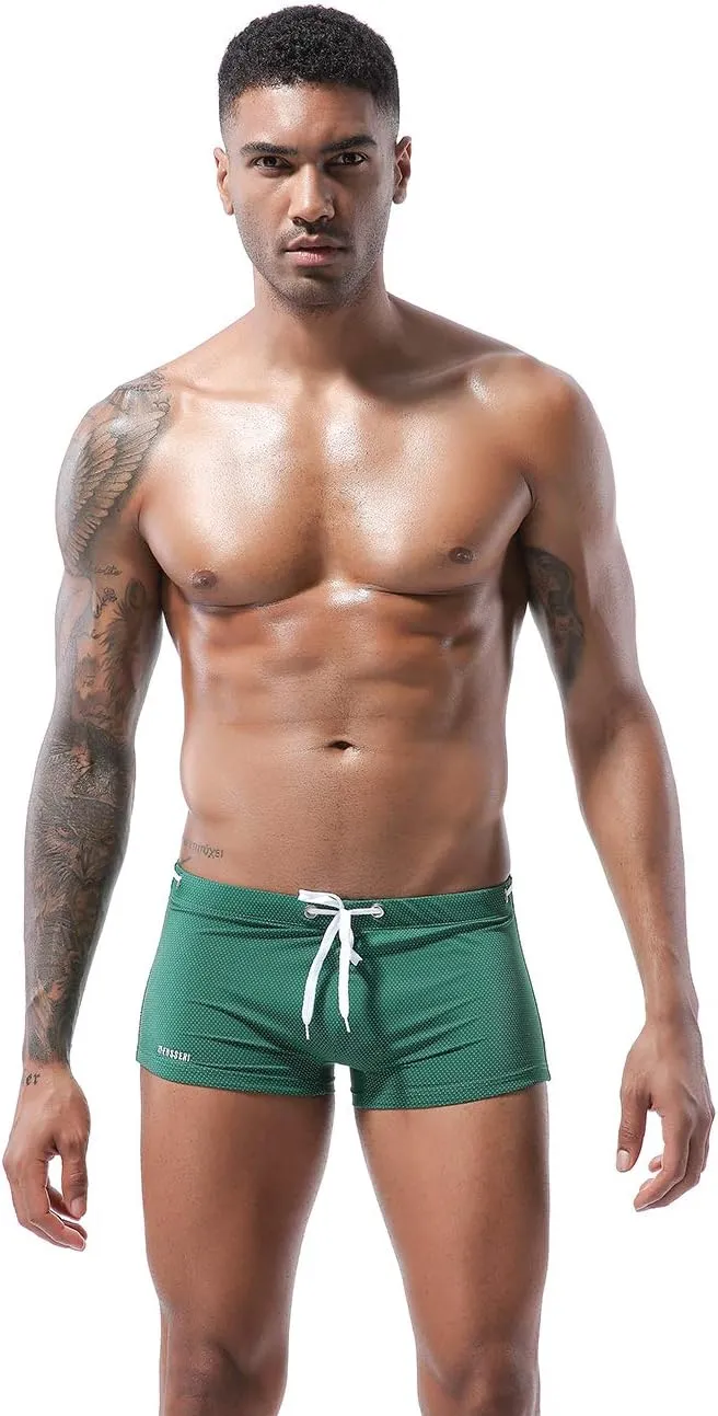 MIZOK Men's Swim Trunk Swimwear Quick Dry Bathing Suit Board Short Sexy Boxer Brief with Drawstring