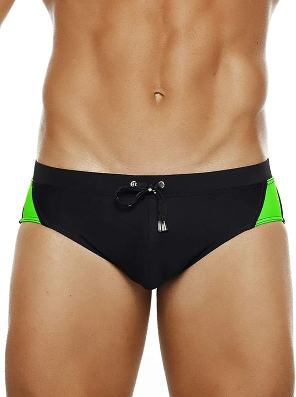 MIZOK Men's Swimwear Sexy Low Rise Bikini Briefs Quick Dry Swimsuit with Drawstring