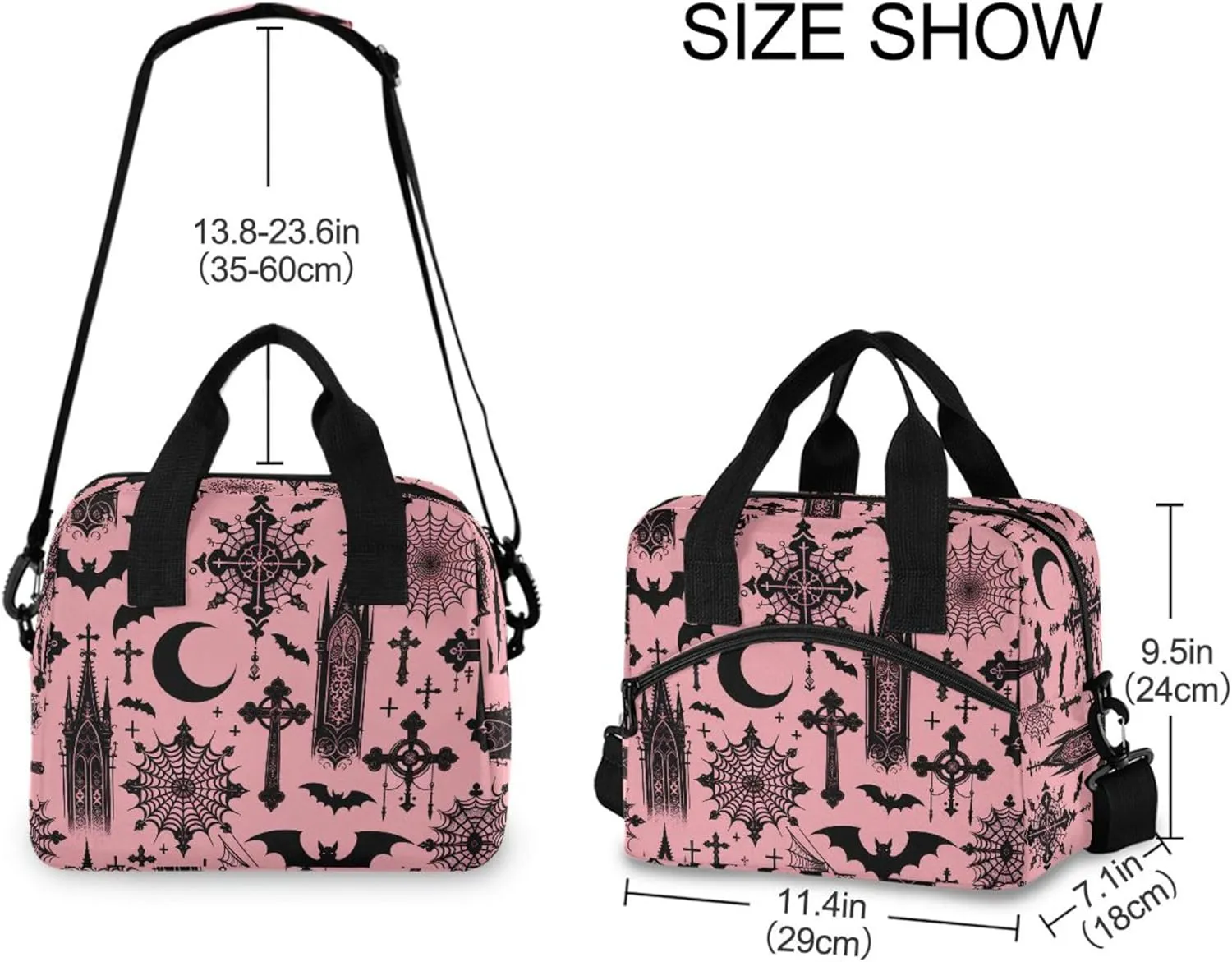 MNSRUU Insulated Lunch Bag Black Gothic Moon Spider Webs and Bats Women Men Fabric Dinner Tote Cooler Bag Reusable Leakproof Lunch Box with Adjustable Shoulder Handles Strap For Work School