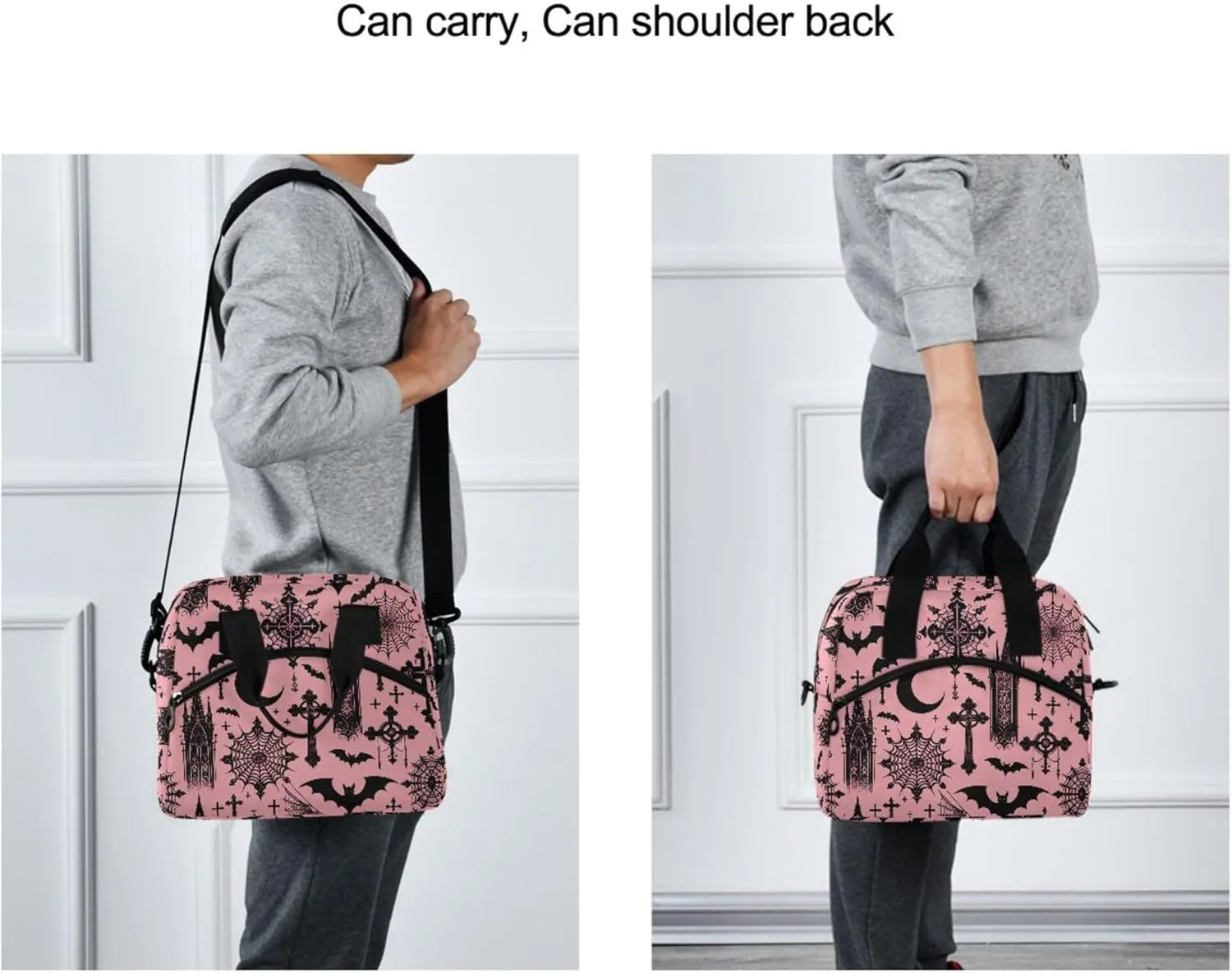 MNSRUU Insulated Lunch Bag Black Gothic Moon Spider Webs and Bats Women Men Fabric Dinner Tote Cooler Bag Reusable Leakproof Lunch Box with Adjustable Shoulder Handles Strap For Work School