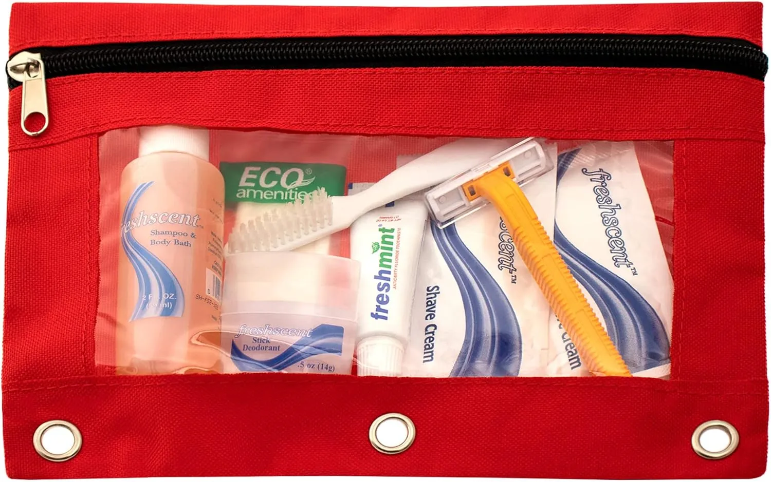 Moda West 24 Kits - Bulk Case of Wholesale Basic Toiletry Kits for Men, Women, Travel, Charity In Pouch With See Thru Window