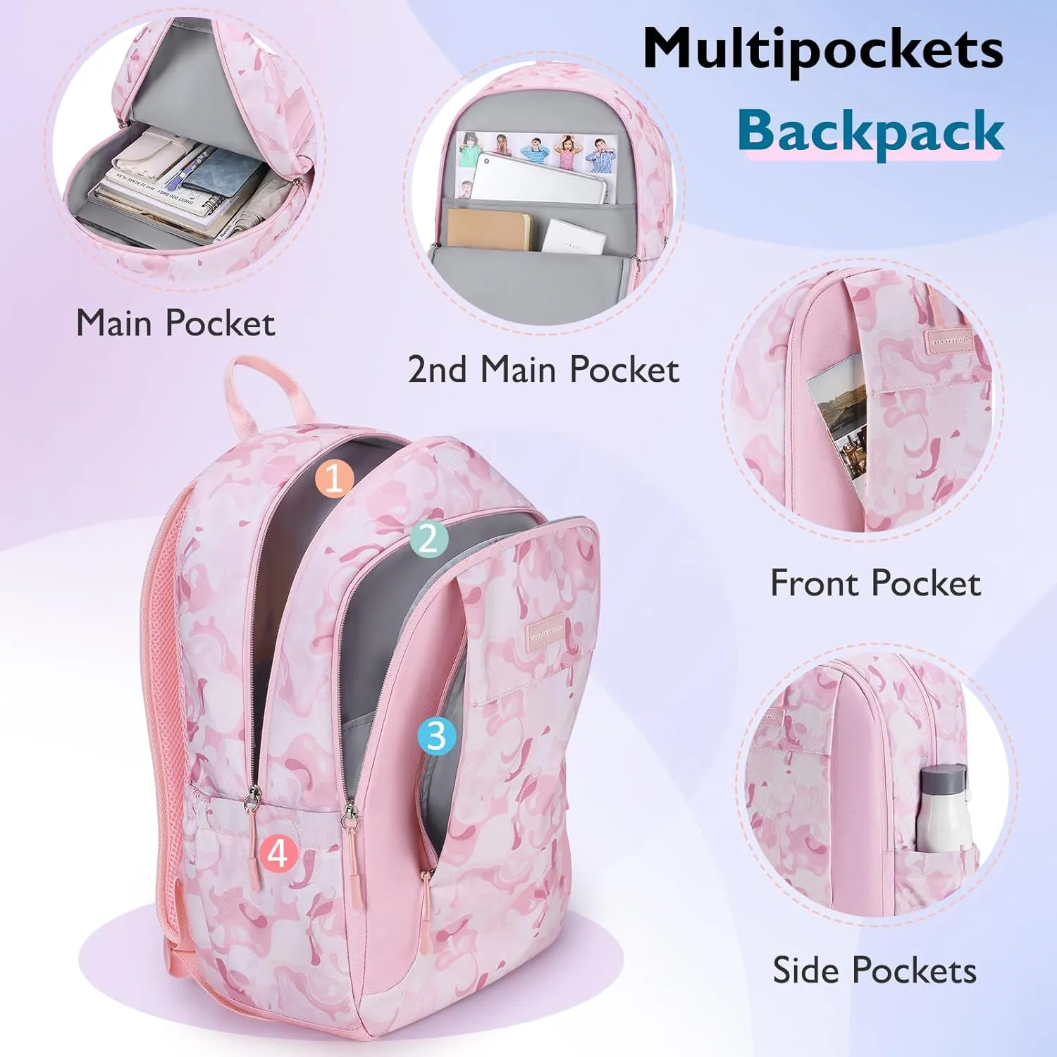 mommore School Backpack for Girls Boys Kids Lightweight Bookbag Elementary School Bag Water-Resistant BookBag