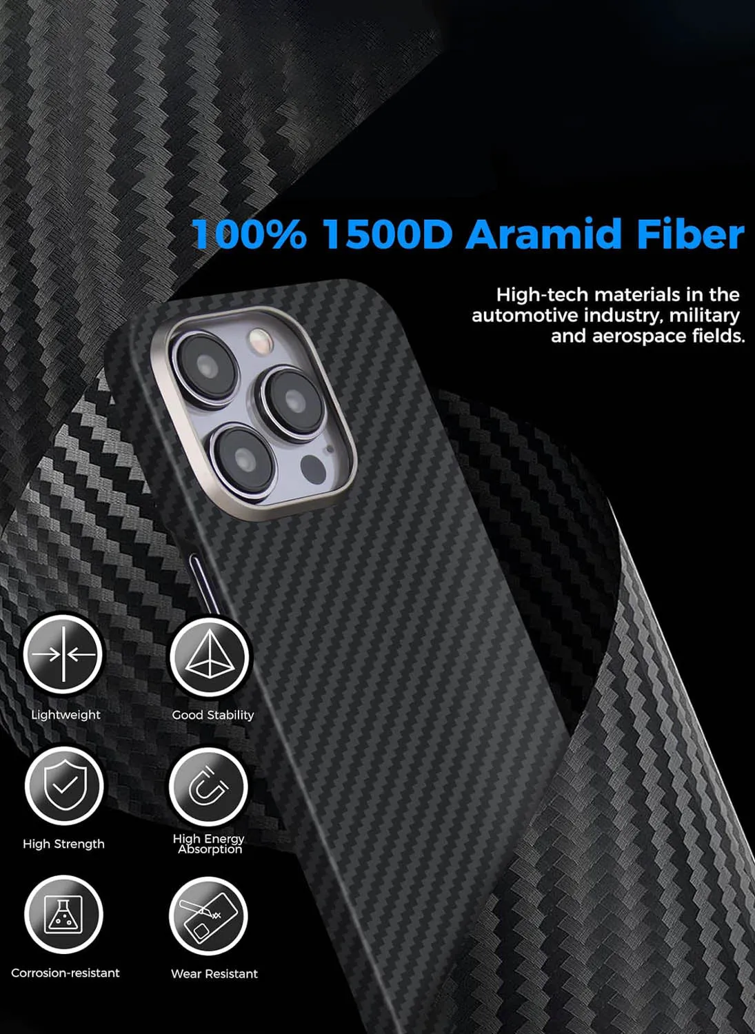 MONOCARBON iPhone 15 Pro MAX Case (ULTRA SLIM) Real Aramid Fiber [MagFit]