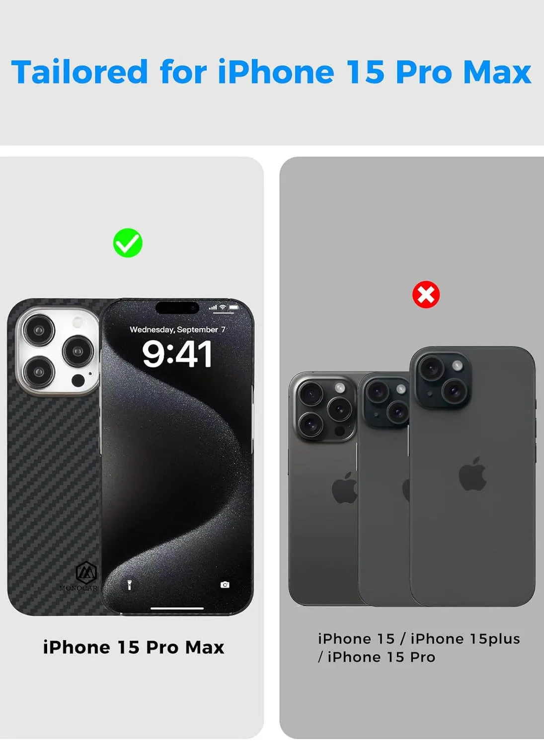 MONOCARBON iPhone 15 Pro MAX Case (ULTRA SLIM) Real Aramid Fiber [MagFit]