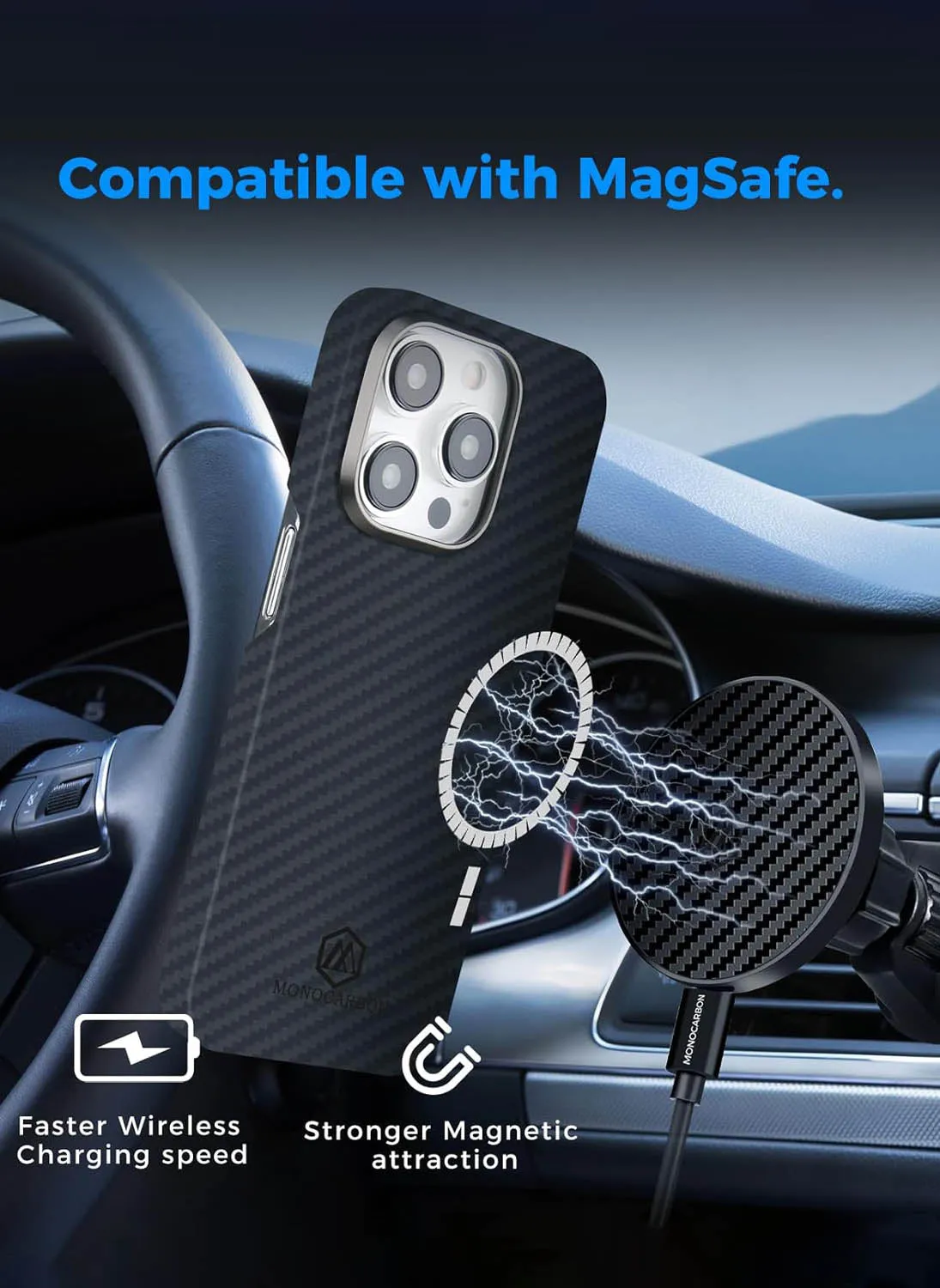 MONOCARBON iPhone 15 Pro MAX Case (ULTRA SLIM) Real Aramid Fiber [MagFit]