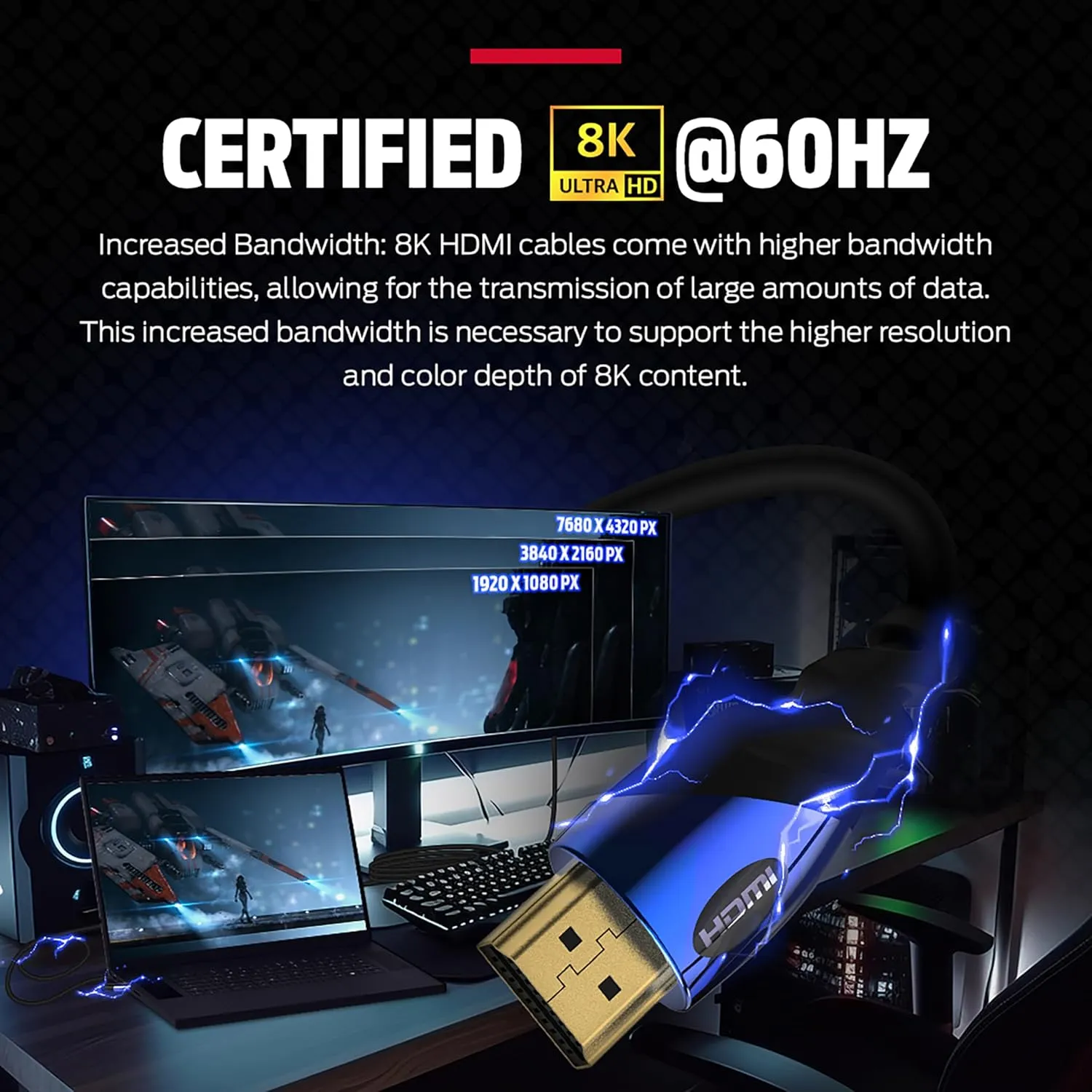 Monster 4Ft Ultra High-Speed Cobalt 2.1 HDMI Electronic Cable 48Gbps with eARC 8K at 60Hz for Superior Video Sound Quality for PlayStation PS5, Xbox Series X, Roku, Television, Laptop, Monitor, PC