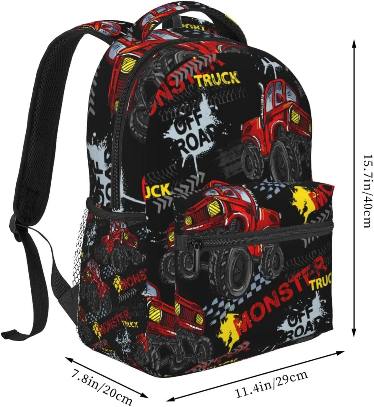 Monster Red Black Truck Pattern Backpack For School Laptop Bags Bookbag Big Casual Daypack For Student Girls Boys Kids Teens Travel Sports Work