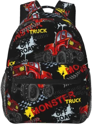 Monster Red Black Truck Pattern Backpack For School Laptop Bags Bookbag Big Casual Daypack For Student Girls Boys Kids Teens Travel Sports Work