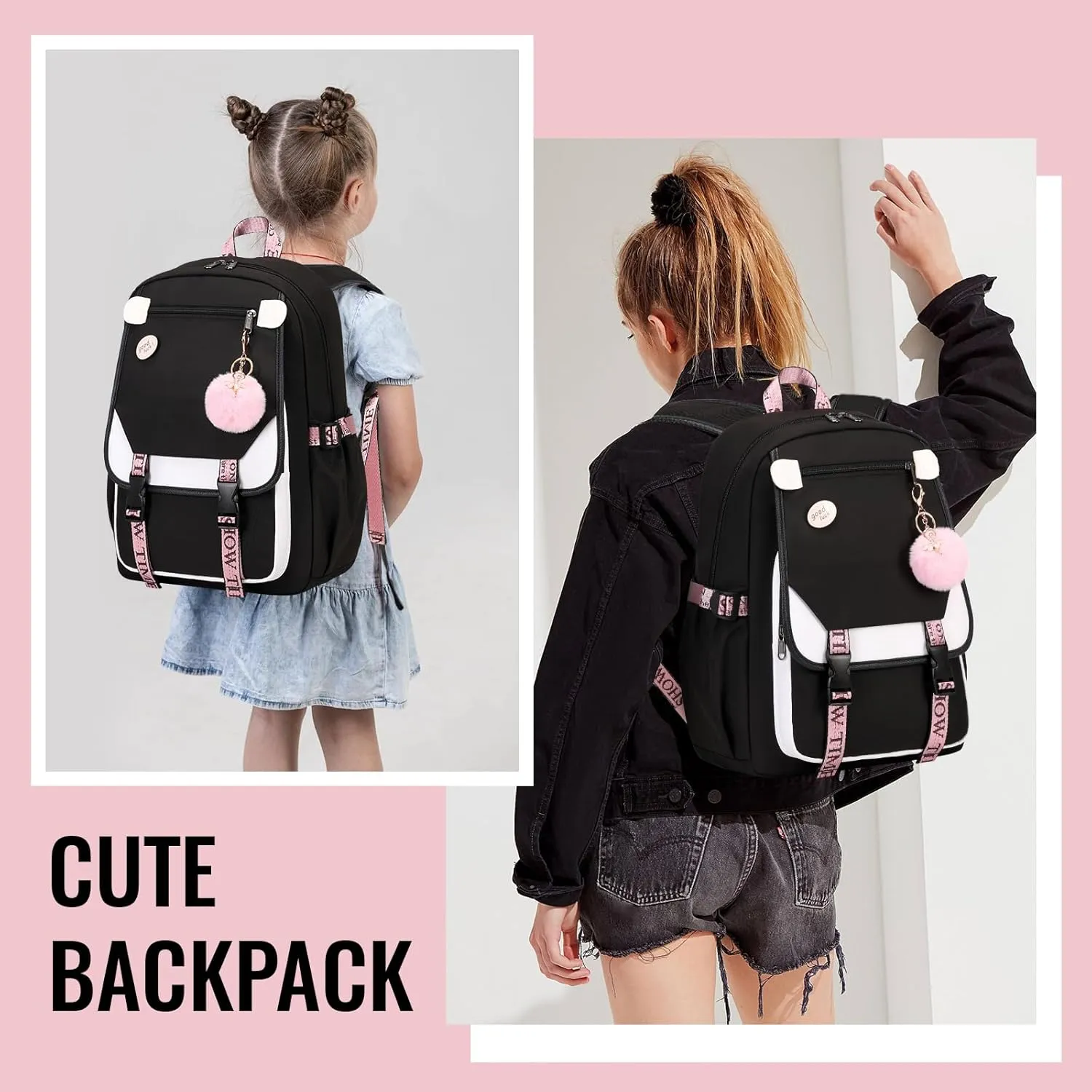 MOONBABY Girls Backpack School Bookbag for Teens Large Capacity Aesthetics Bags for Middle High School, White