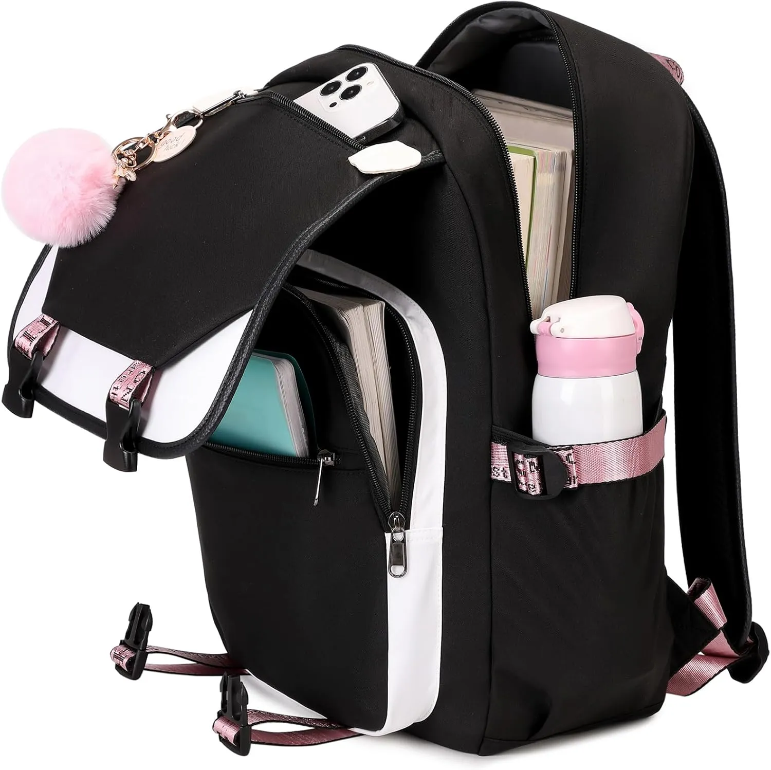 MOONBABY Girls Backpack School Bookbag for Teens Large Capacity Aesthetics Bags for Middle High School, White