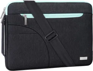 MOSISO Laptop Shoulder Bag Compatible with MacBook Air 15 inch M2 A2941 2023 / Pro 15 A1990 A1707, 15 inch Surface Laptop 5/4/3, HP Stream 14, Polyester Briefcase Sleeve with Front Arc Pocket,Blue