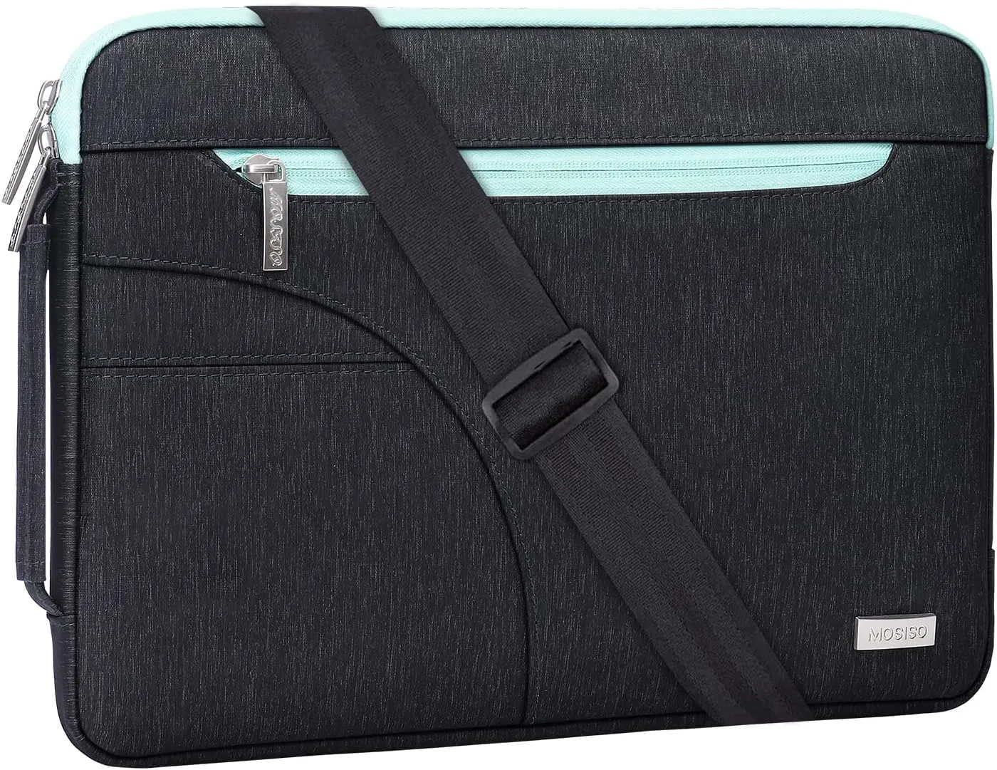 MOSISO Laptop Shoulder Bag Compatible with MacBook Air 15 inch M2 A2941 2023 / Pro 15 A1990 A1707, 15 inch Surface Laptop 5/4/3, HP Stream 14, Polyester Briefcase Sleeve with Front Arc Pocket,Blue