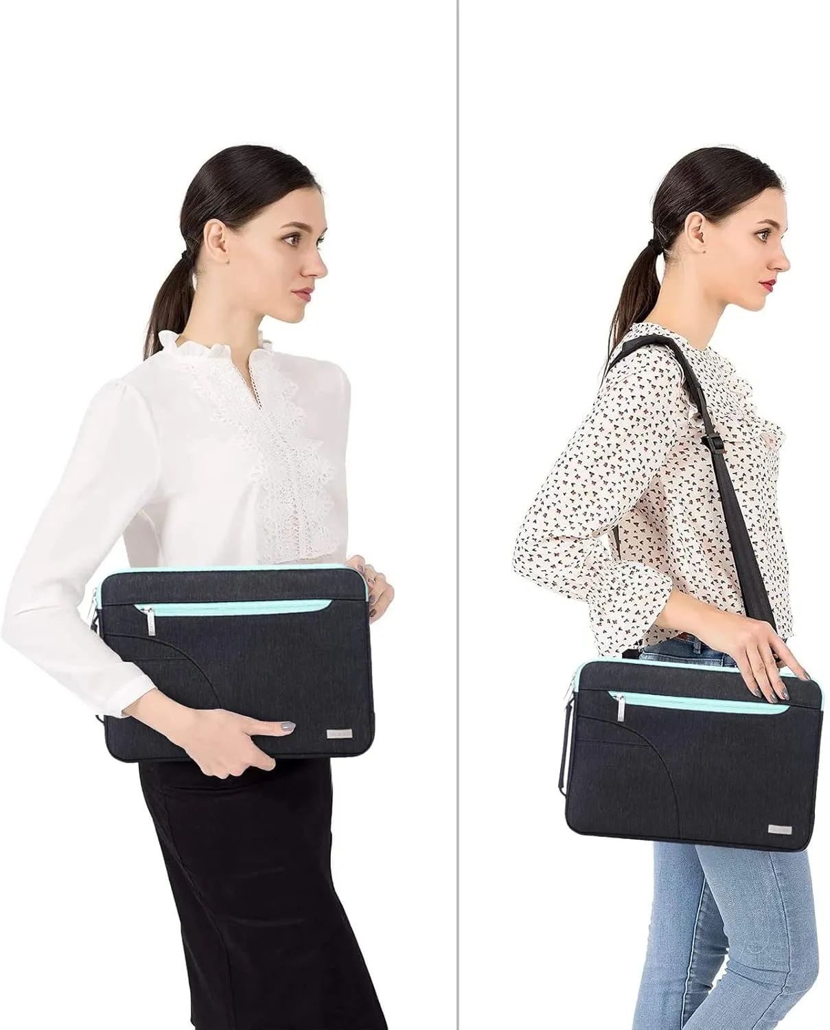 MOSISO Laptop Shoulder Bag Compatible with MacBook Air 15 inch M2 A2941 2023 / Pro 15 A1990 A1707, 15 inch Surface Laptop 5/4/3, HP Stream 14, Polyester Briefcase Sleeve with Front Arc Pocket,Blue
