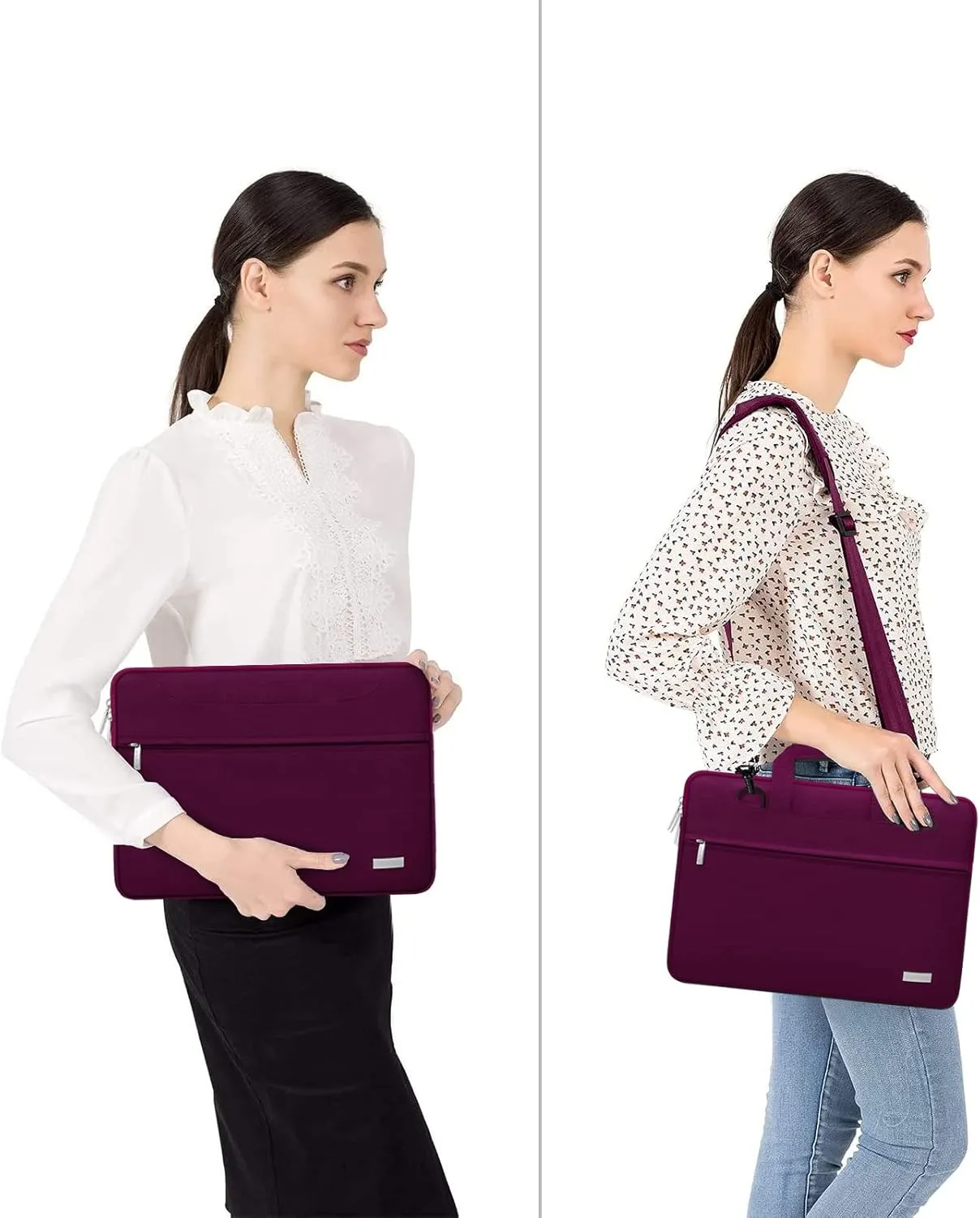 MOSISO Laptop Shoulder Bag Compatible with MacBook Air/Pro,13-13.3 inch Notebook,Compatible with MacBook Pro 14 inch 2023-2021 A2779 M2 A2442 M1, Polyester Sleeve with Back Trolley Belt, Burgundy