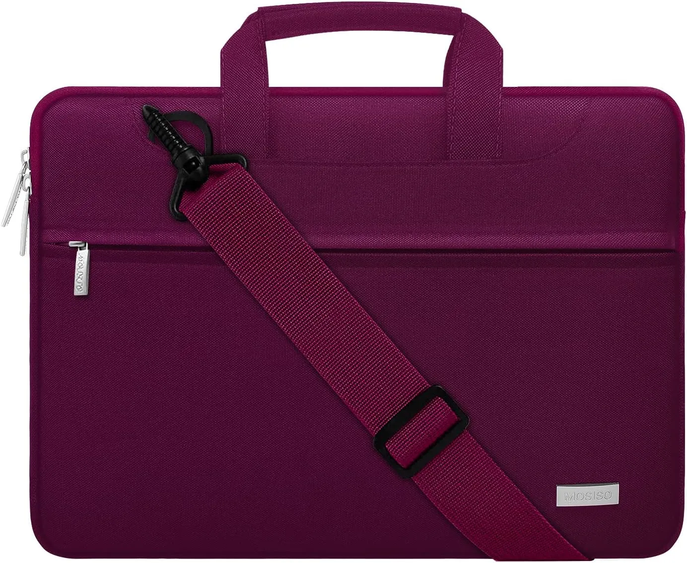 MOSISO Laptop Shoulder Bag Compatible with MacBook Air/Pro,13-13.3 inch Notebook,Compatible with MacBook Pro 14 inch 2023-2021 A2779 M2 A2442 M1, Polyester Sleeve with Back Trolley Belt, Burgundy