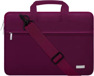 MOSISO Laptop Shoulder Bag Compatible with MacBook Air/Pro,13-13.3 inch Notebook,Compatible with MacBook Pro 14 inch 2023-2021 A2779 M2 A2442 M1, Polyester Sleeve with Back Trolley Belt, Burgundy