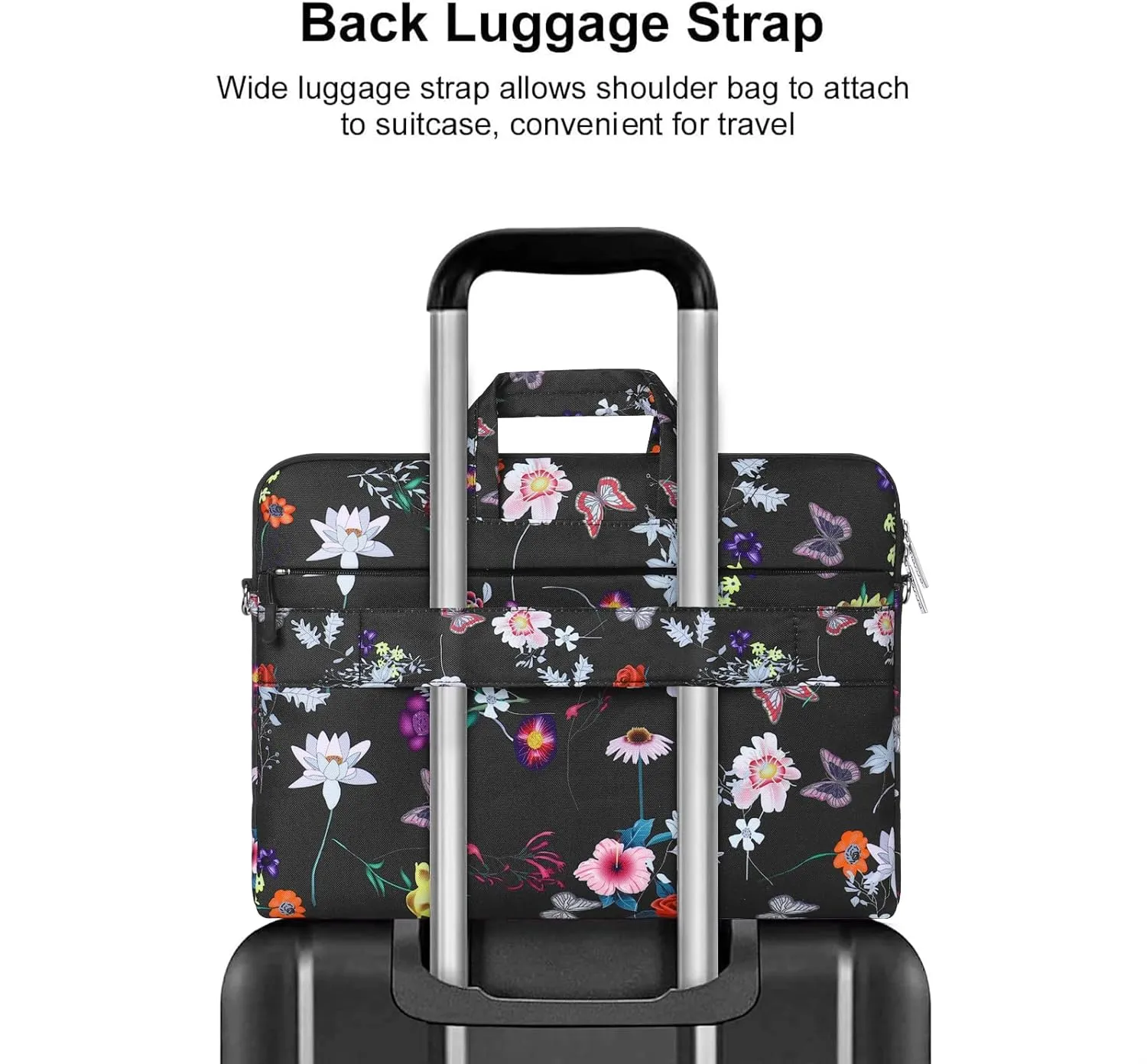 MOSISO Laptop Shoulder Bag Compatible with MacBook Air/Pro,13-13.3 inch Notebook,Compatible with MacBook Pro 14 inch 2023-2021 A2779 M2 A2442 M1, Seasons Flowers Polyester Sleeve Case with Belt, Black