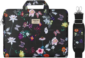 MOSISO Laptop Shoulder Bag Compatible with MacBook Air/Pro,13-13.3 inch Notebook,Compatible with MacBook Pro 14 inch 2023-2021 A2779 M2 A2442 M1, Seasons Flowers Polyester Sleeve Case with Belt, Black