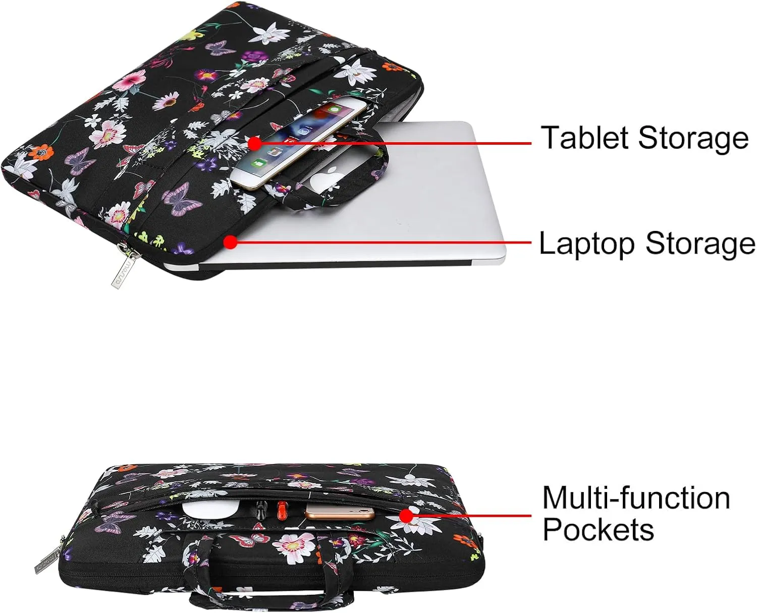 MOSISO Laptop Shoulder Bag Compatible with MacBook Air/Pro,13-13.3 inch Notebook,Compatible with MacBook Pro 14 inch 2023-2021 A2779 M2 A2442 M1, Seasons Flowers Polyester Sleeve Case with Belt, Black