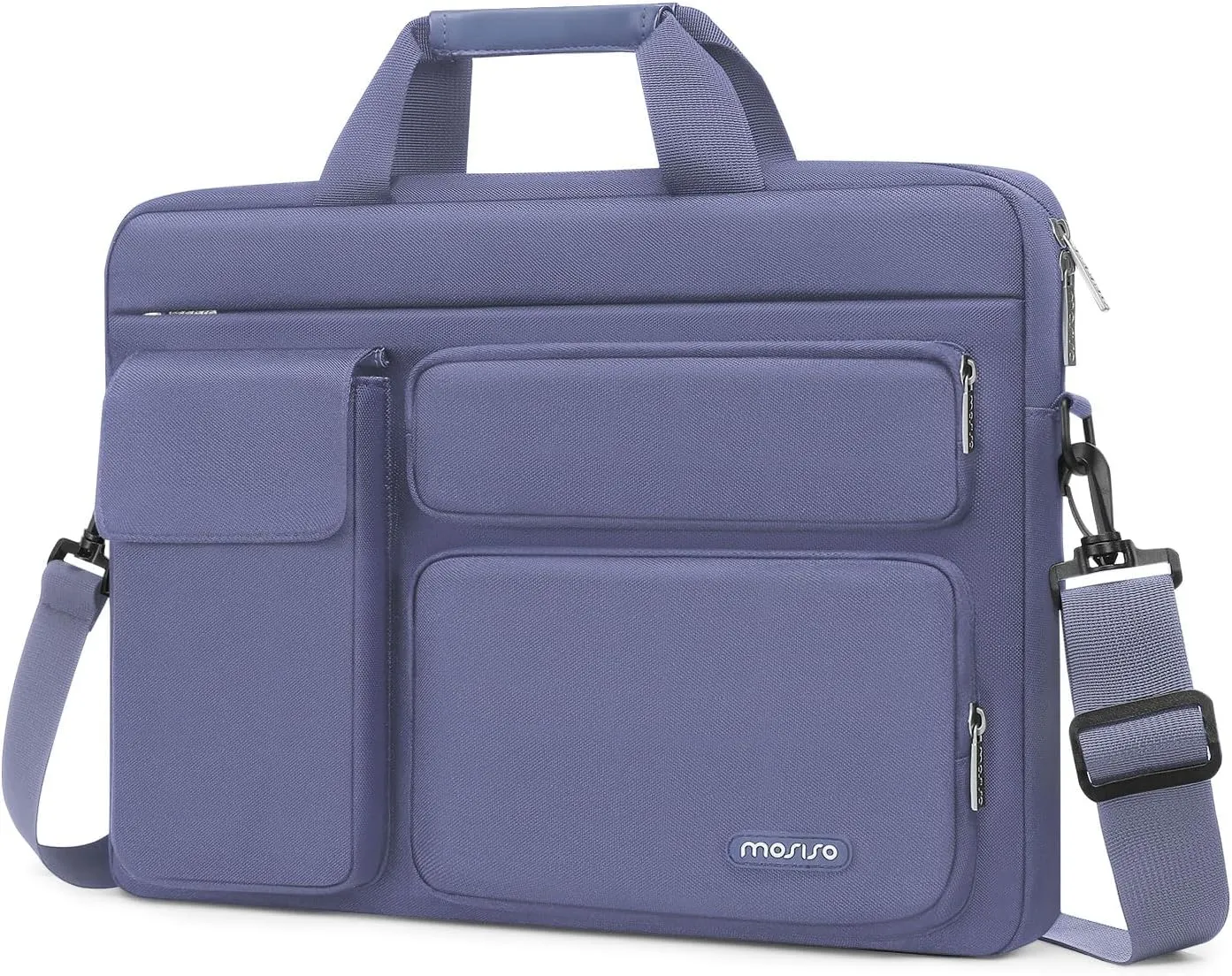 MOSISO Laptop Shoulder Bag Compatible with MacBook Air/Pro,13-13.3 inch Notebook,Compatible with MacBook Pro 14 inch M4 M3 M2 M1 with 2 Raised&1 Flapover&1 Horizontal Pocket&Handle&Belt, Lavender Gray