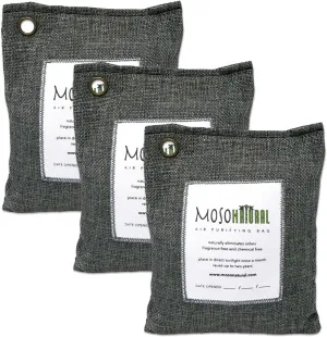 Moso Natural Air Purifying Bag 200g (3 Pack) Bamboo Charcoal Odor Absorber for Home & Car | Closet Odor Eliminator, Small Room Deodorizer & Car Air Freshener | Long Lasting Charcoal Bags Cover 90sqft