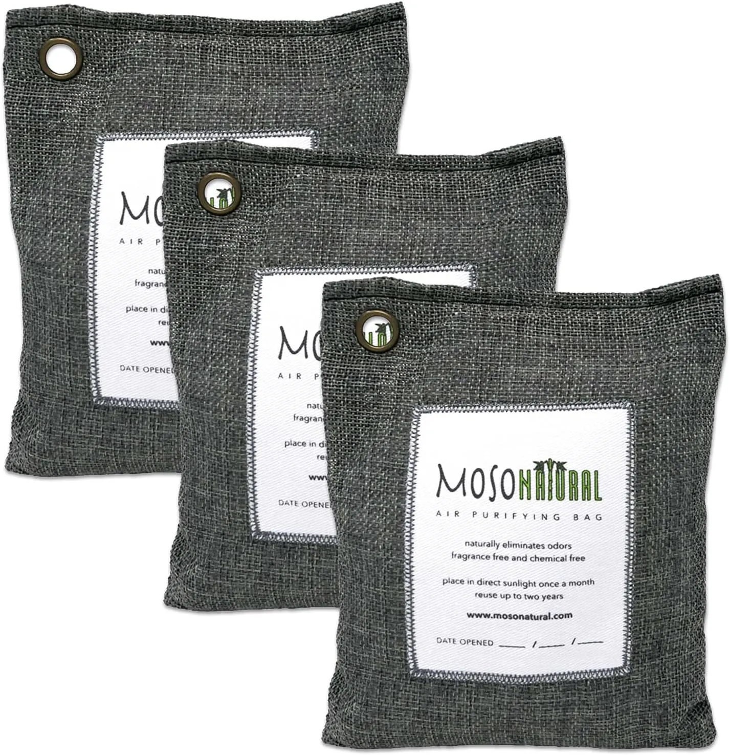 Moso Natural Air Purifying Bag 200g (3 Pack) Bamboo Charcoal Odor Absorber for Home & Car | Closet Odor Eliminator, Small Room Deodorizer & Car Air Freshener | Long Lasting Charcoal Bags Cover 90sqft