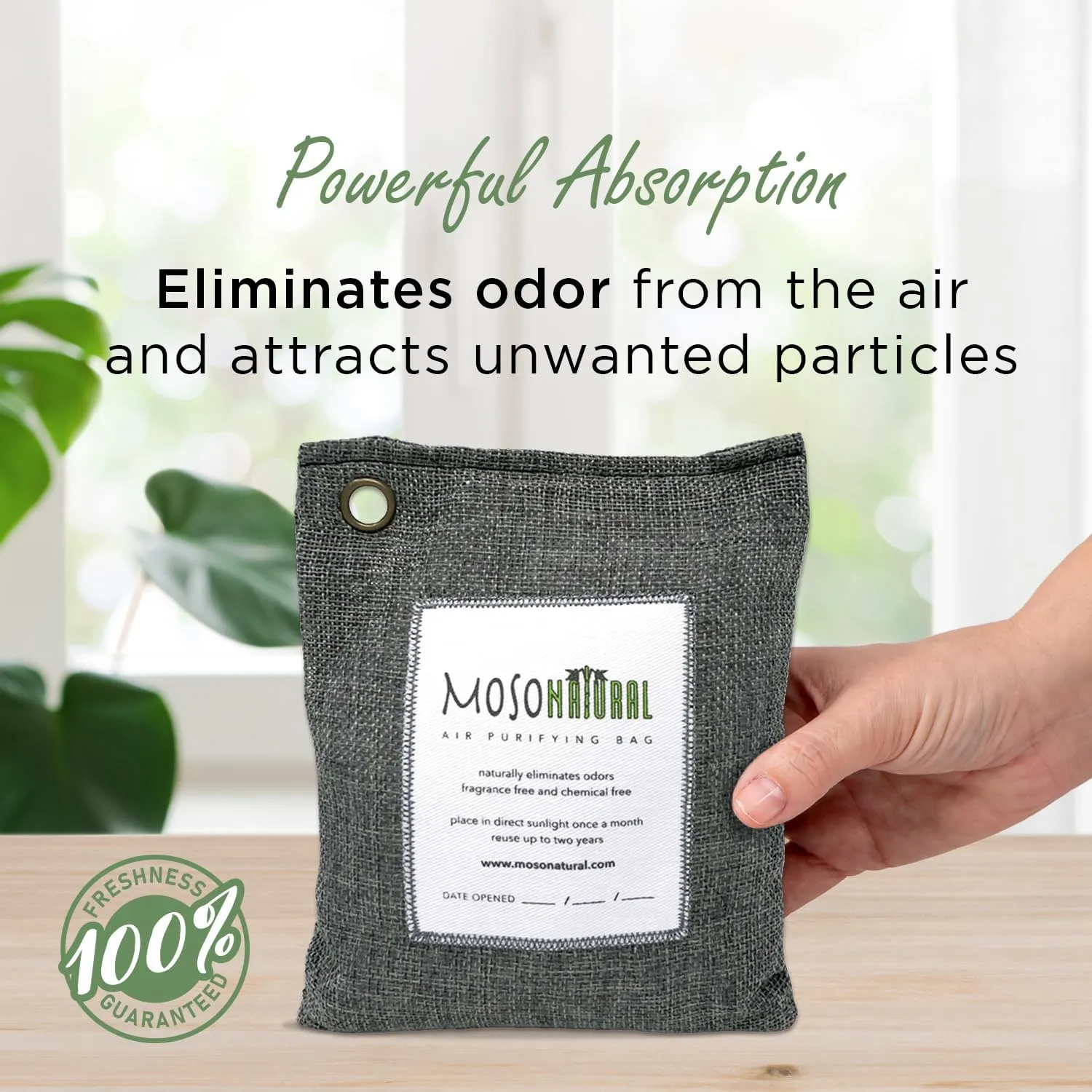 Moso Natural Air Purifying Bag 200g (3 Pack) Bamboo Charcoal Odor Absorber for Home & Car | Closet Odor Eliminator, Small Room Deodorizer & Car Air Freshener | Long Lasting Charcoal Bags Cover 90sqft