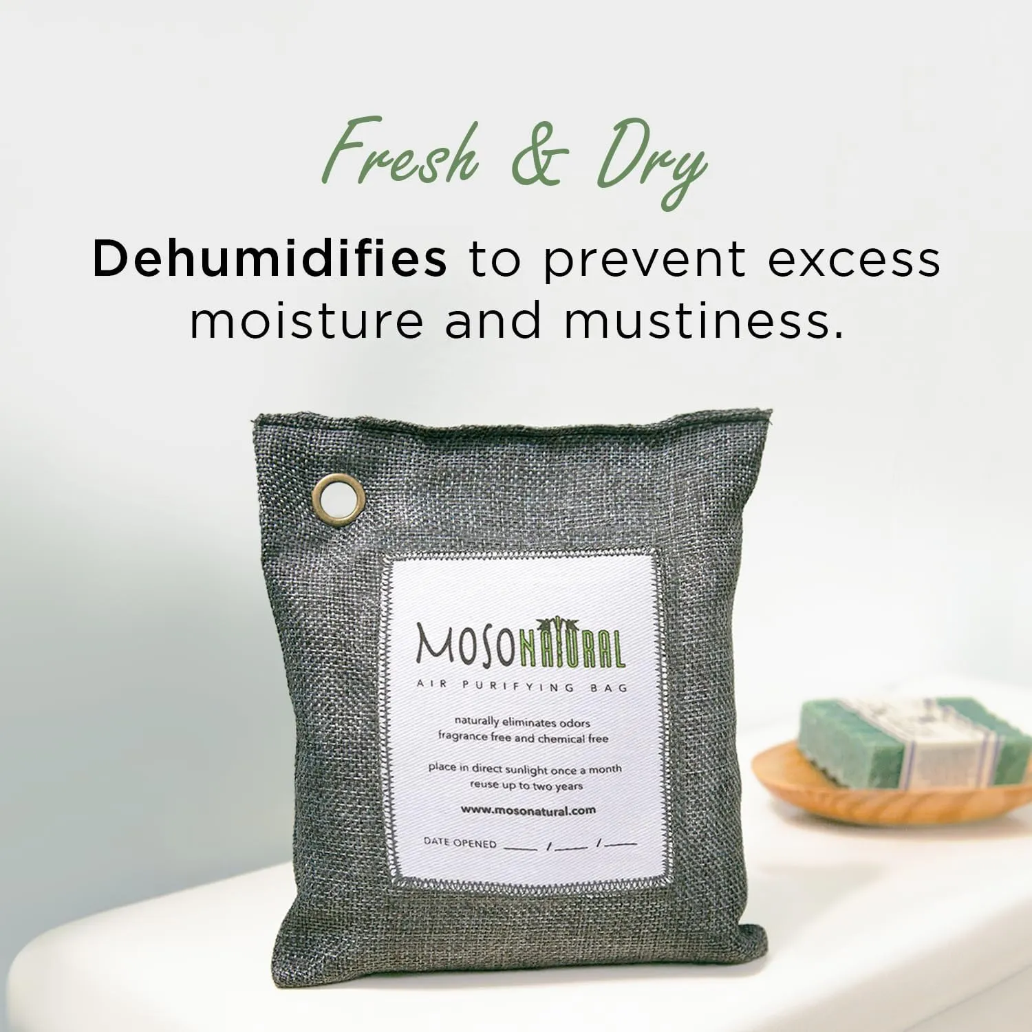 Moso Natural Air Purifying Bag 200g (3 Pack) Bamboo Charcoal Odor Absorber for Home & Car | Closet Odor Eliminator, Small Room Deodorizer & Car Air Freshener | Long Lasting Charcoal Bags Cover 90sqft