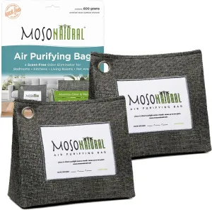 Moso Natural Air Purifying Bag 600g (2 Pack) Premium Bamboo Charcoal Odor Absorber | Room Deodorizer for Large Spaces, Bedroom, Kitchen, Basement | Pet Odor Eliminator for Home | Charcoal Bags (21 oz)