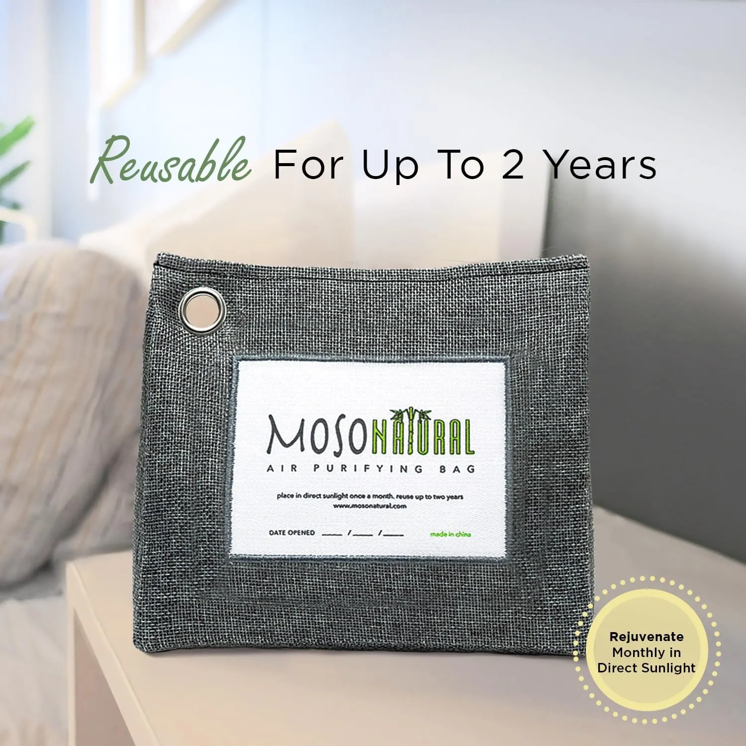 Moso Natural Air Purifying Bag 600g (2 Pack) Premium Bamboo Charcoal Odor Absorber | Room Deodorizer for Large Spaces, Bedroom, Kitchen, Basement | Pet Odor Eliminator for Home | Charcoal Bags (21 oz)