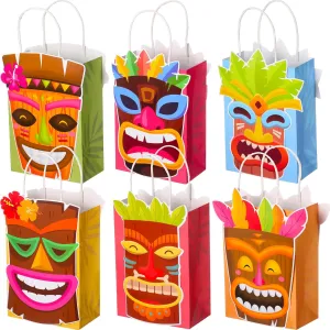 MotiMind 24 Pcs Hawaiian Tiki Party Favors Bags Aloha Luau Gift Goodie Treat Candy Paper Bags with Handles Tropical Hawaii Summer Party Supplies