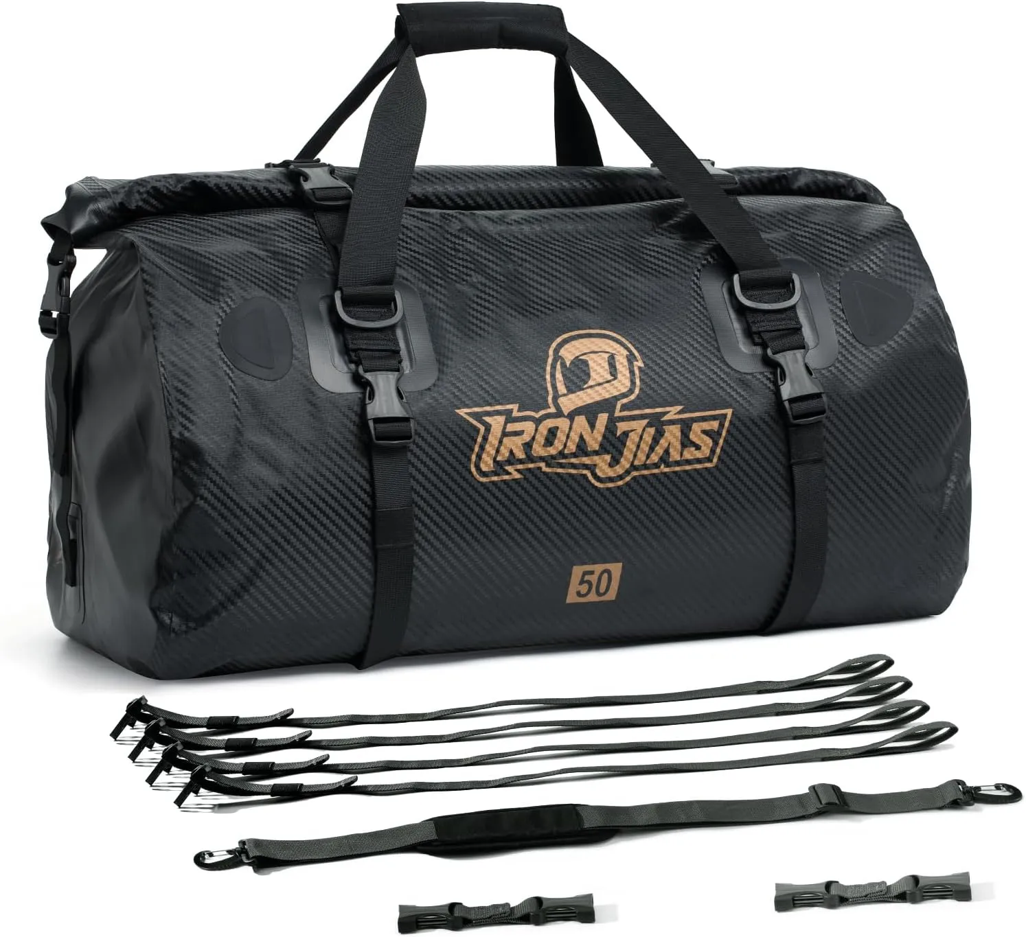 Motorcycle Dry Bag Waterproof 50L - Motorcycle Tail Bag Saddle Bags with Carbon Fiber Texture PVC 500D Motorbike Duffle Bag Camping Travel Luggage Bags