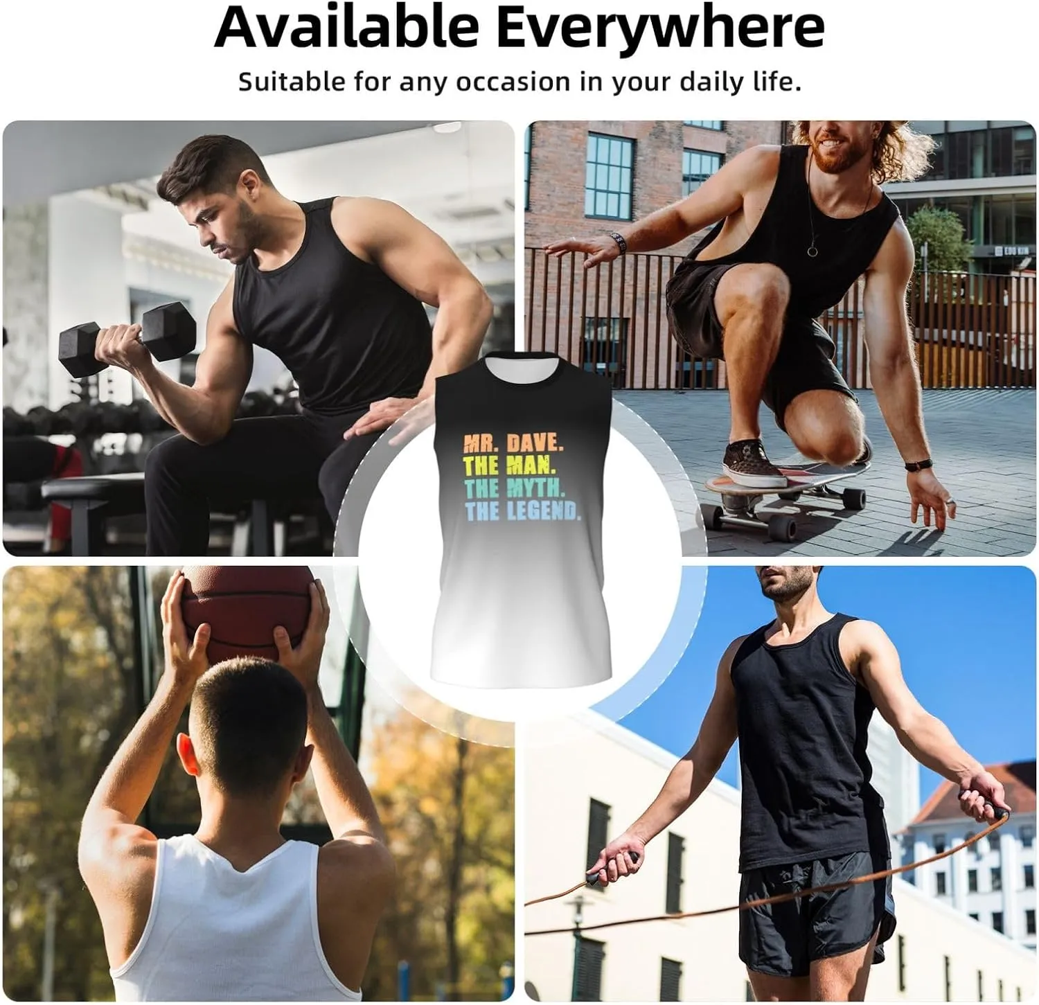 Mr. Dave The Man The Myth The Legend Men's Tank Tops Workout Gym Sleeveless Muscle Shirts Summer Beach Swim Shirt,